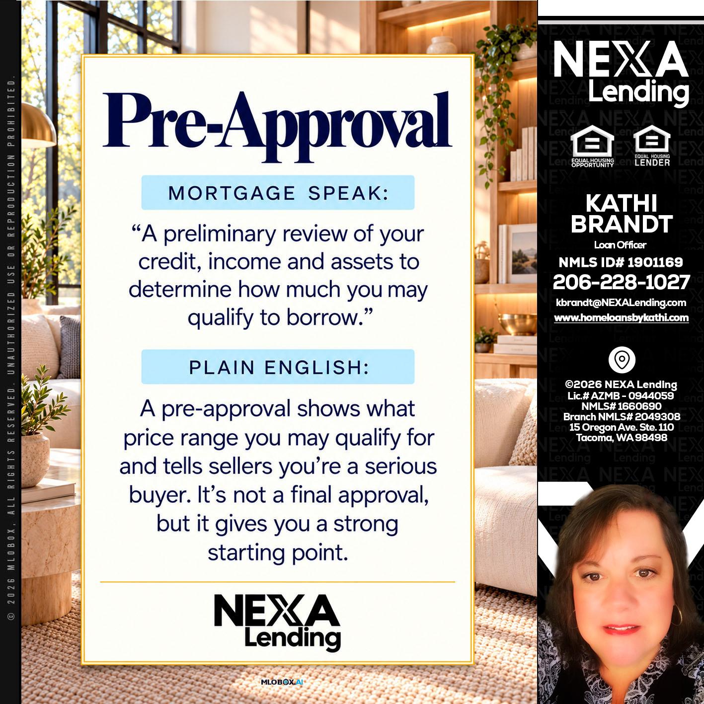 PREAPROVAL - Kathi Brandt -Mortgage Loan Originator